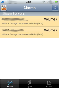 Screenshot of the alarm screen.